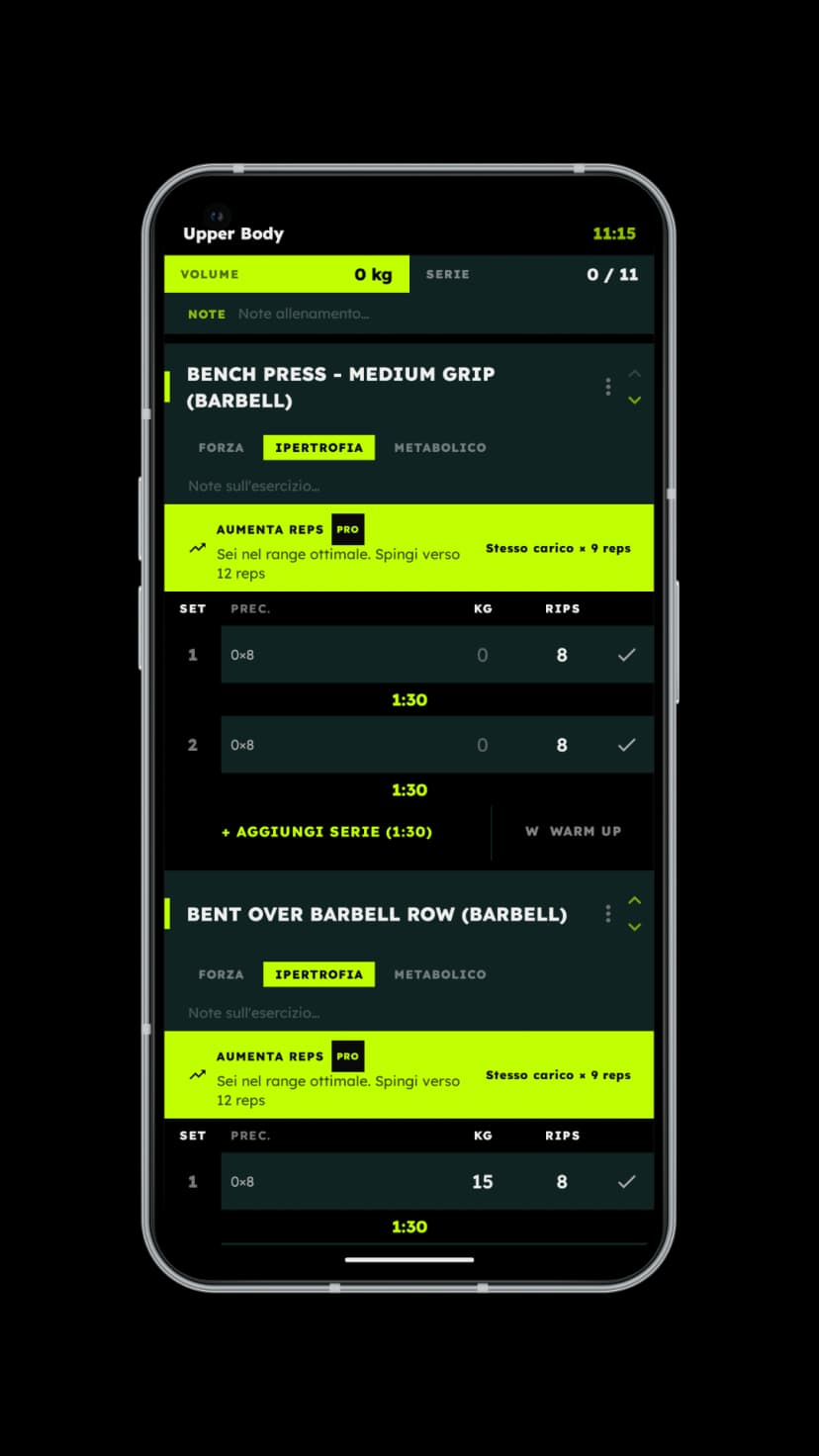 IRON Overload Advisor: suggerimenti di progressione carico goal-aware (forza, ipertrofia, metabolico) su Android